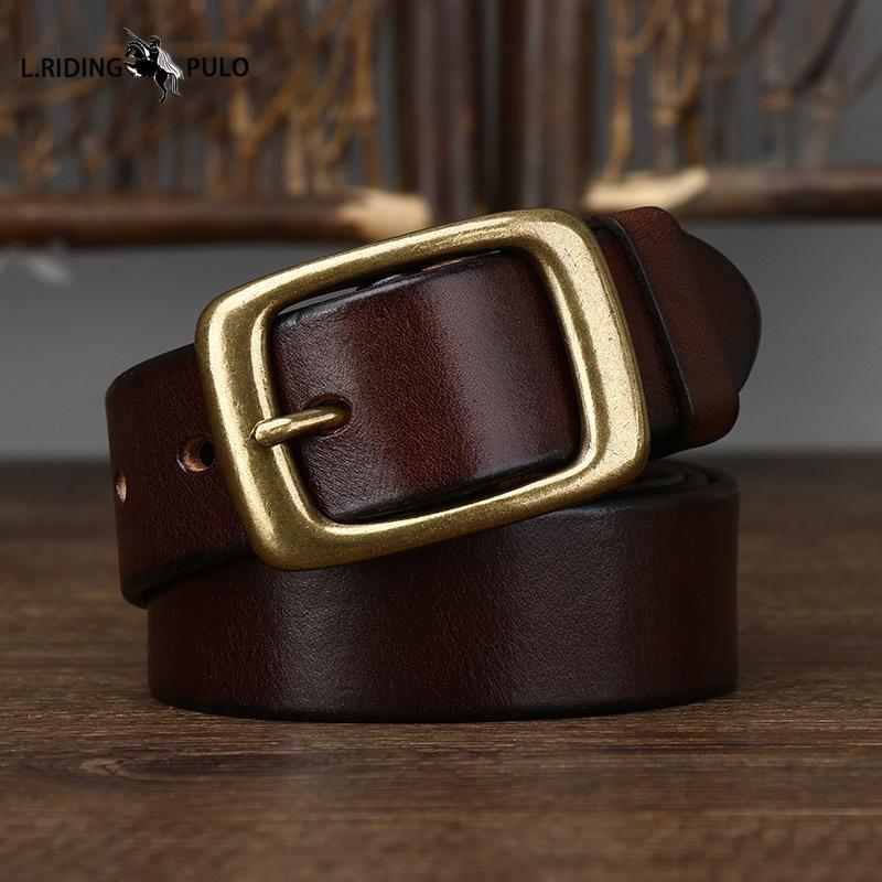 Retro High Quality Pure Cowhide Belt Men and Women Genuine Leather Korean Style Trendy Copper Buckle Casual Belt
