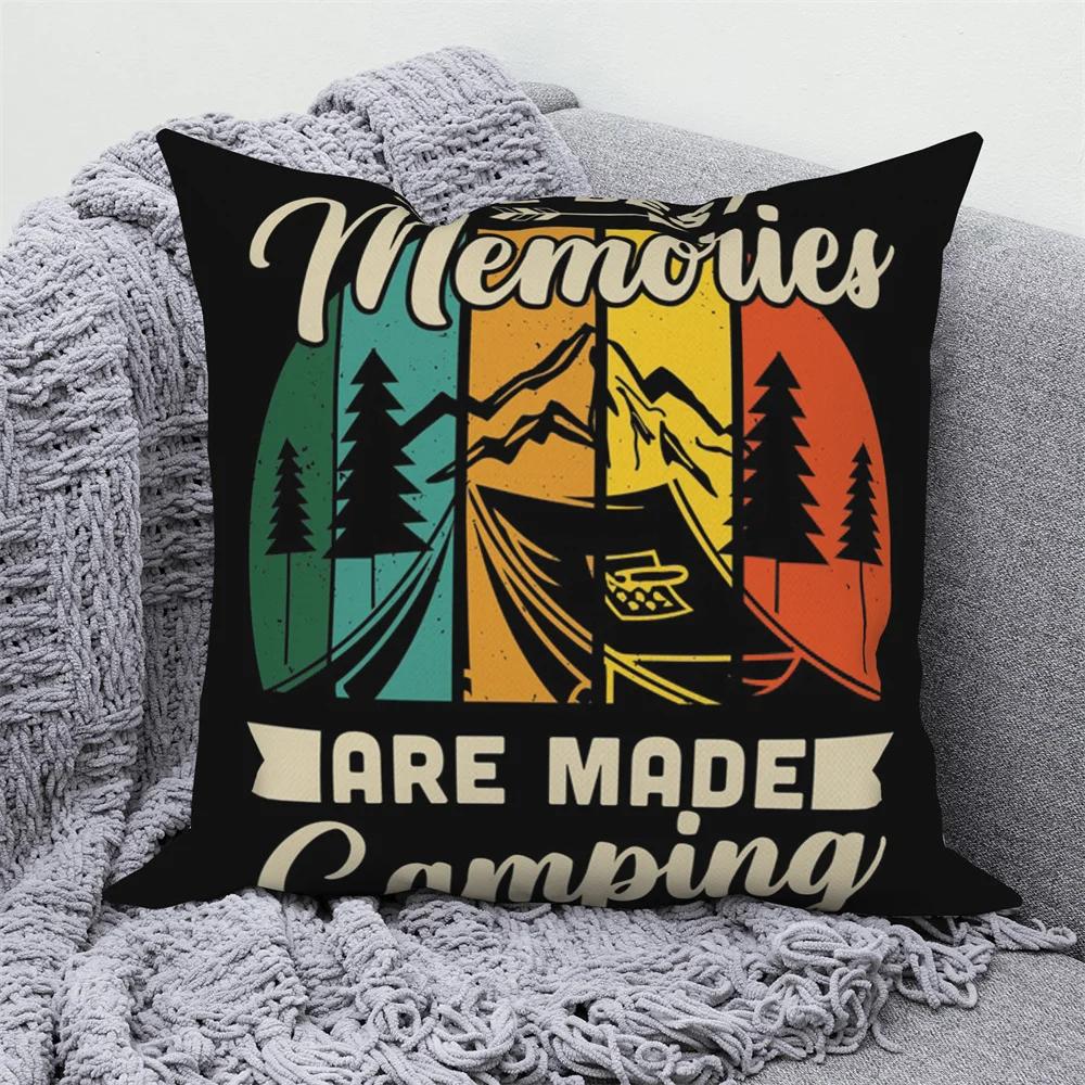 Decorative Cushion Covers Camping Bus Printed Pillow Home Sofa Throw
