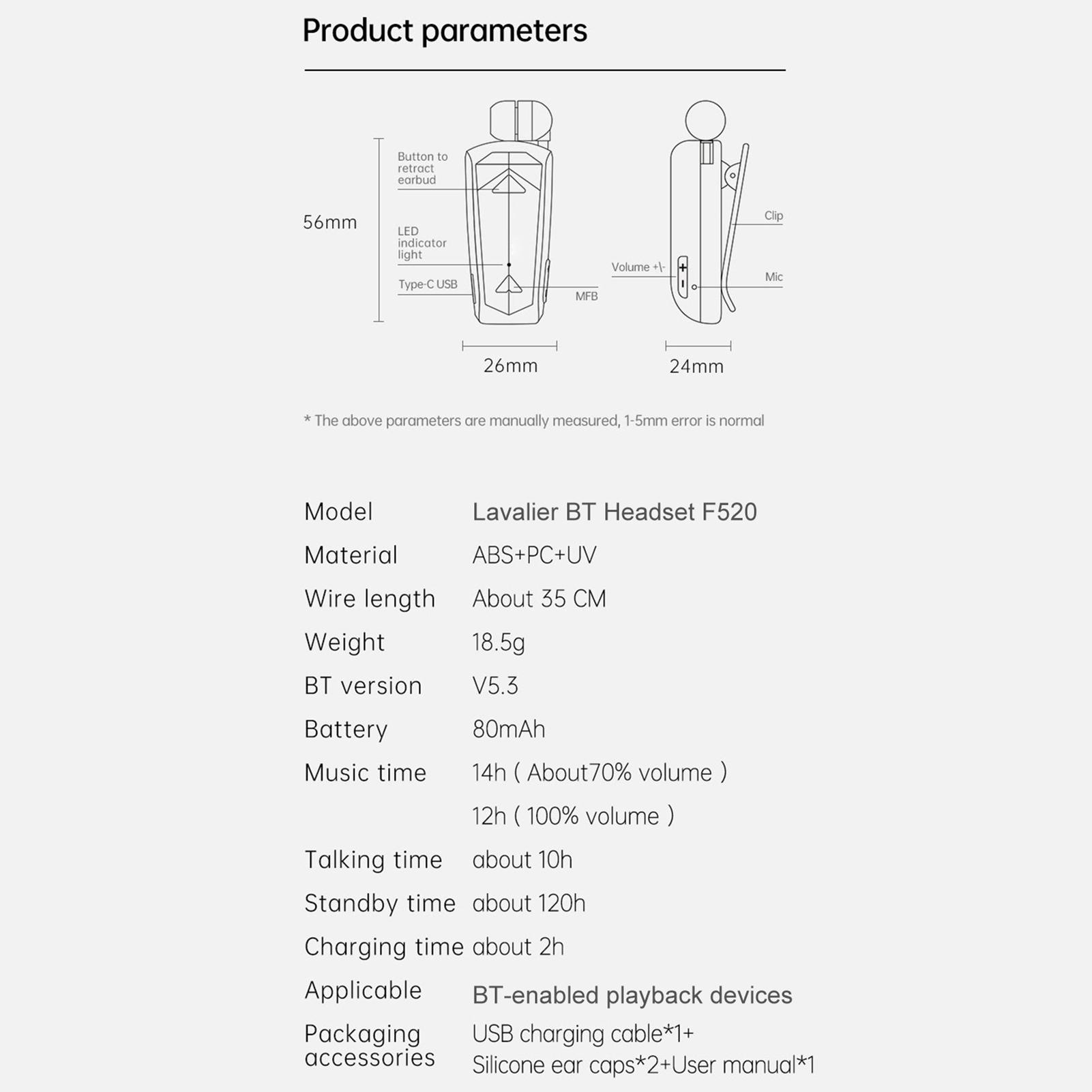 

Fineblue F520 Wireless Business BT5.3 Headset in Ear Retractable Earphone Hands free Sport Driver Earphone Telescopic