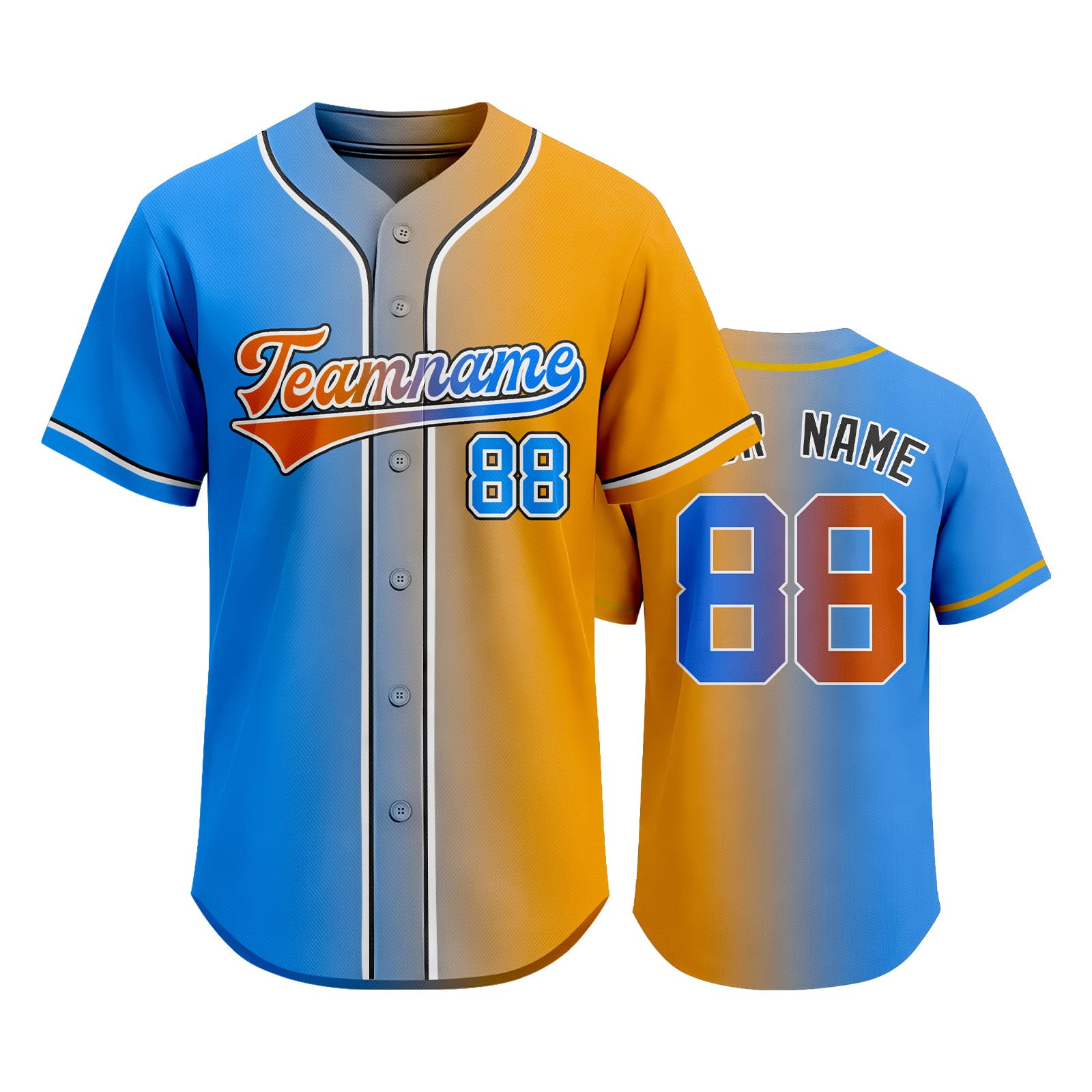 

Customizable Baseball Jersey Men Women Button Up Athletic Shirt Team Name Number Printed Sportswear Lightweight Breathable Fabric S помаранчевий