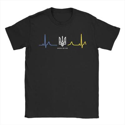 Ukrainian Tryzub Ukraine Flag Trident Zelensky Heartbeat T-Shirt Men Novelty Cotton Tee Shirt Short Sleeve T Shirt Present Tops