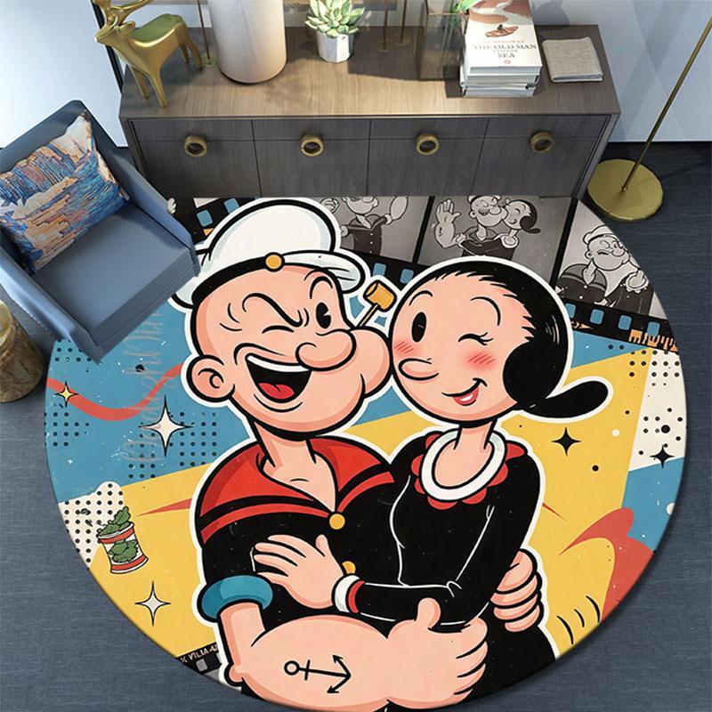 Popeye the Sailor Man,Round Area Rug,Carpet Rug for Living Room Bedroom Sofa Playroom Decor,Non-slip Floor Mat