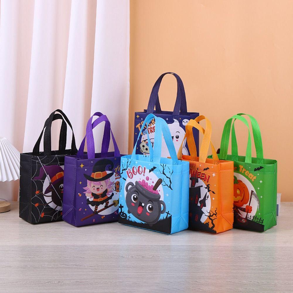 Large Capacity Halloween Gift Bag Ghost Printed Pumpkin Bag Party Supplies