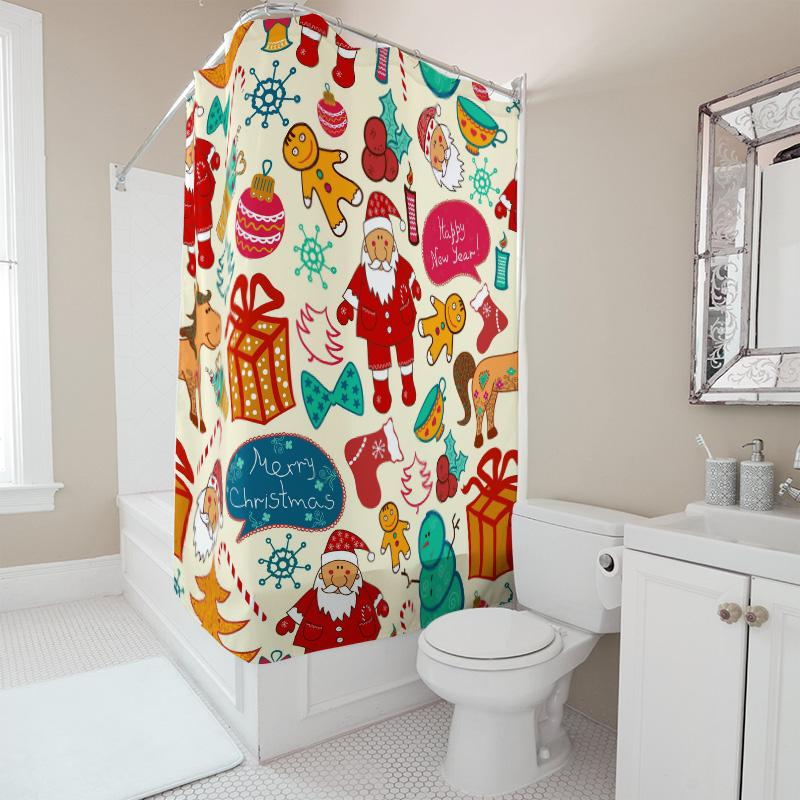 Tu Christmas Shower Curtain Festive Holiday Waterproof Decor Farmhouse Bathroom Set Vintage Style Holiday Decor Merry Christmas