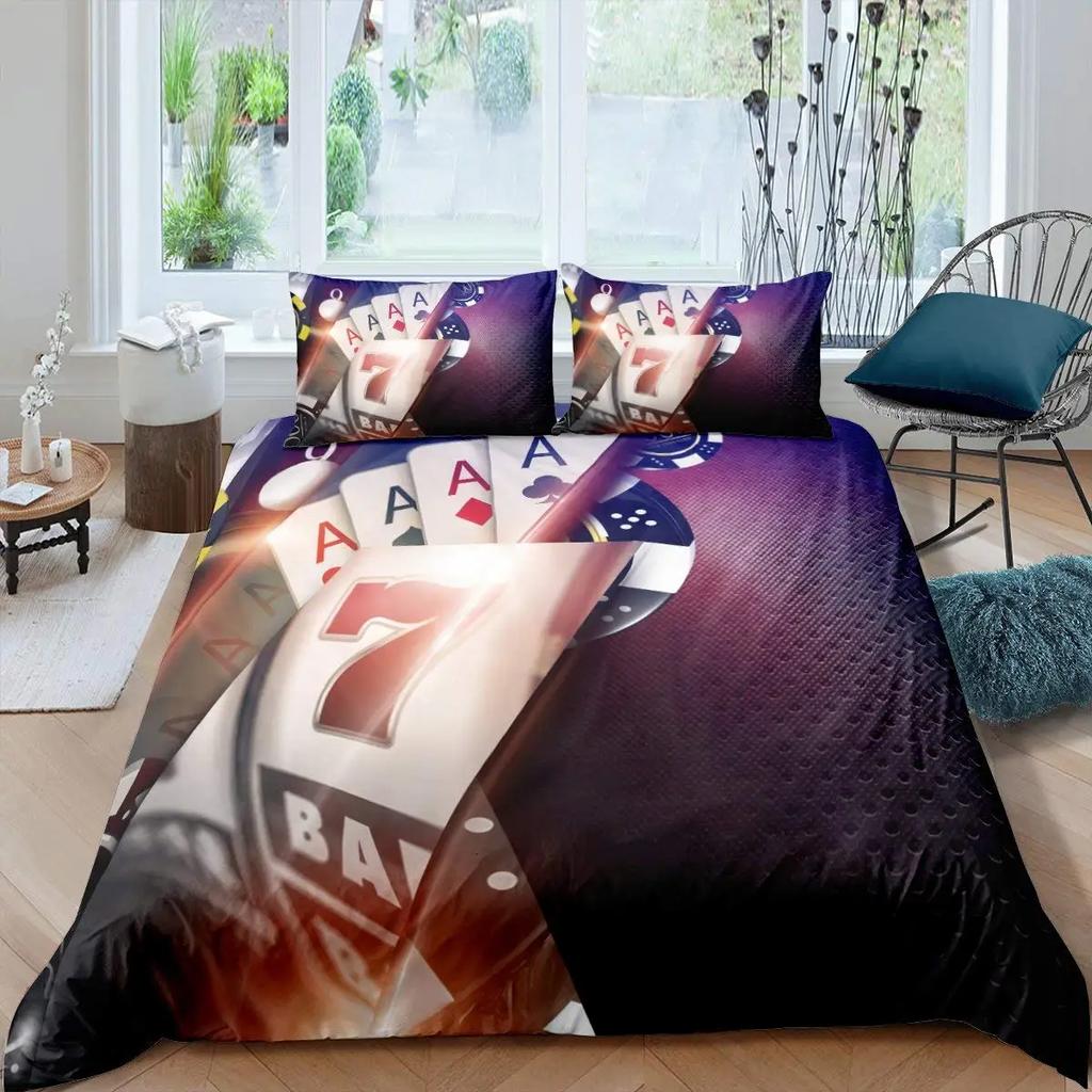Poker King Queen Duvet Cover Modern Card Game Bedding Set Gamer Playing Comforter Cover Gambling Athletics Polyester Quilt Cover