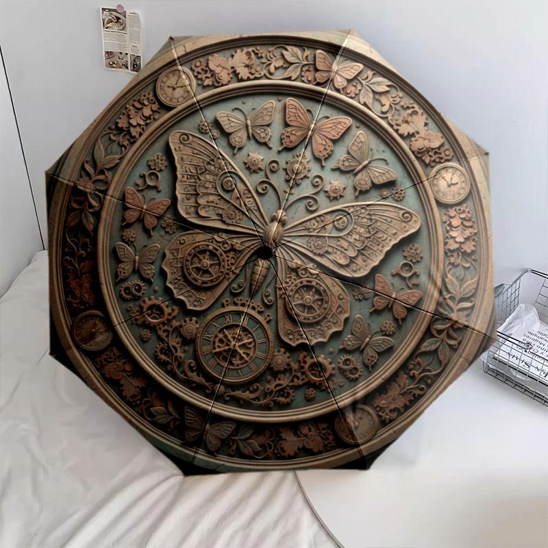 

1 PC Automatic Folding Umbrella -Butterfly Relief Carving Pattern, Portable & Foldable Design with 8 Ribs, Christmas Birthday Gifts