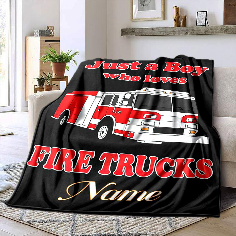 Fire Trucks Home Customize Your Name Blankets Comfortable Soft Lightweight Multipurpose Blanket For Picnics Couches Offices Beds Living Rooms Gifts