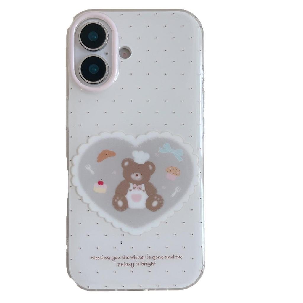 Cartoon Bear Heart Double-Layer Anti-Fall Phone Case for iPhone 14/13 & Apple PROMAX 17/16/15.