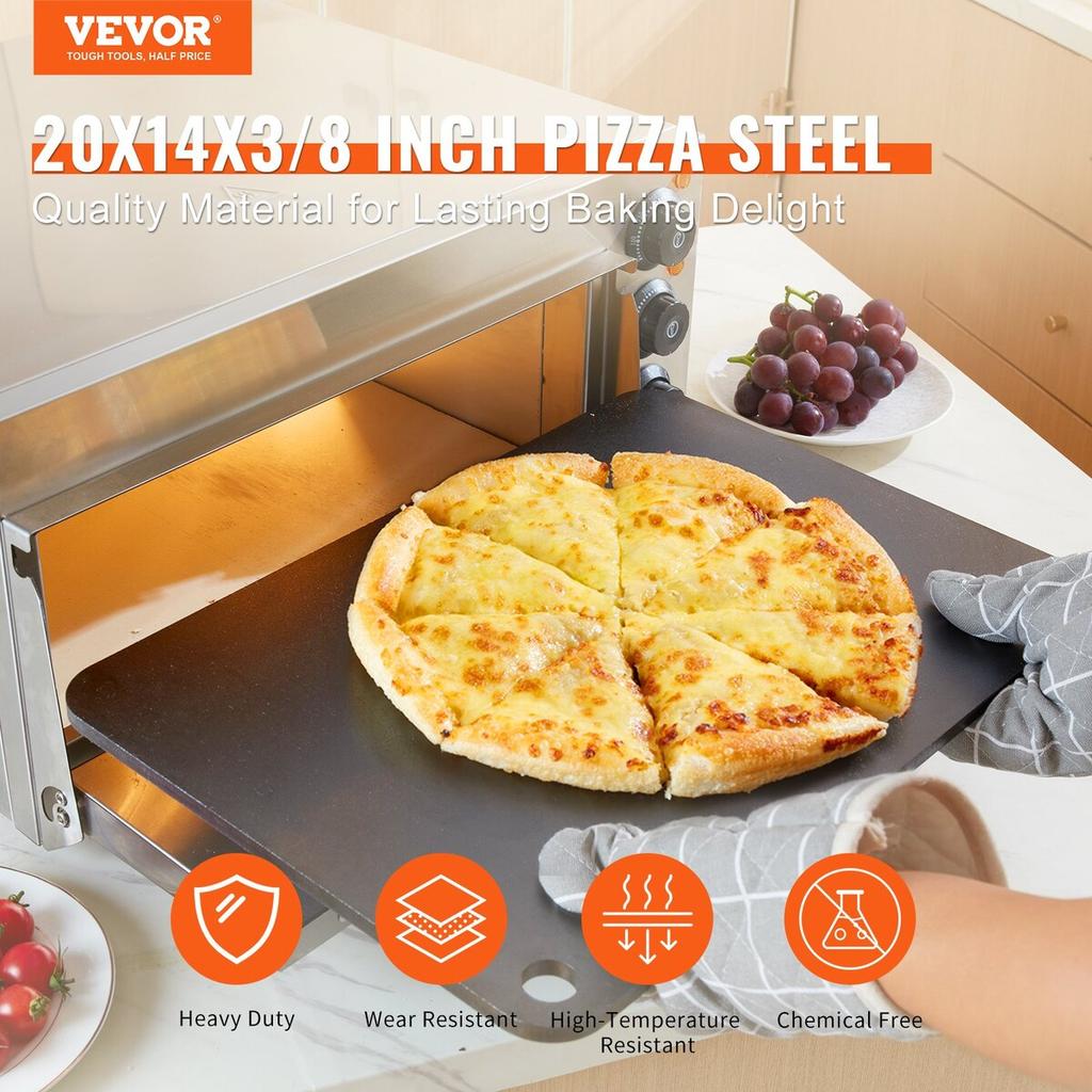 Pizza Steel, 20" X 14" X 3/8" Pizza Steel Plate for Oven, Pre-Seasoned Carbon Steel Pizza Baking Stone with 20X Higher Conductivity, Heavy Duty