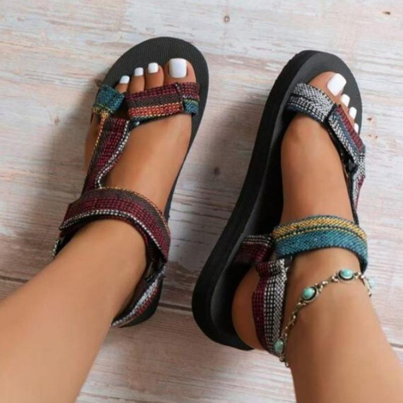 Chaussures Mode Femme 2025 Mode Sandales Femme Bout Ouvert Nouvelles Couleurs Assorties Décontractées Été Grande Taille Antidérapantes Confortables Sandales Plates