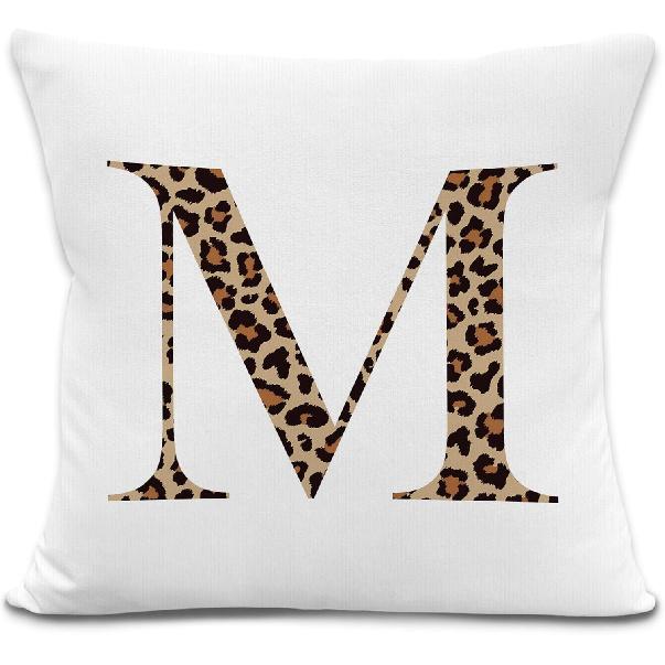 Leopard Print Initial Letter A Throw Pillow Covers, Cheetah Room Decor, Monogram Cheetah Print Decorative Pillowcases Cushion Cases for Home Bedroom