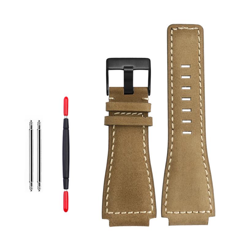 35-24mm konvexes Rindslederband Für Bell Ross B&R BR-01 BR-03 Herren Echtes Leder Uhrenarmband Silikonkautschuk Wasserdichtes Uhrenarmband