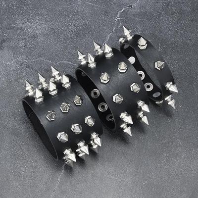Unisex Punk Leather Bracelet with Metal Spikes