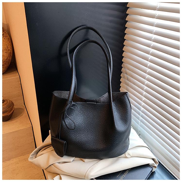 

Lychee pattern child and mother tote bag new high-end simple shoulder bag handbag shopping bag чорний