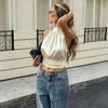 Summer Solid-color Elegant Necktie Shirt, Off-shoulder Blouse, Fashionable and High-end Sleeveless Shirt