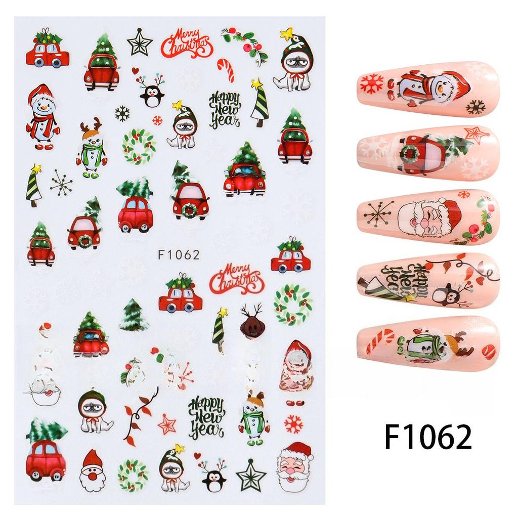 1 st 3D Julnagelkonstklistermärke Julgran Tomte Älg Klockor Snögubbe