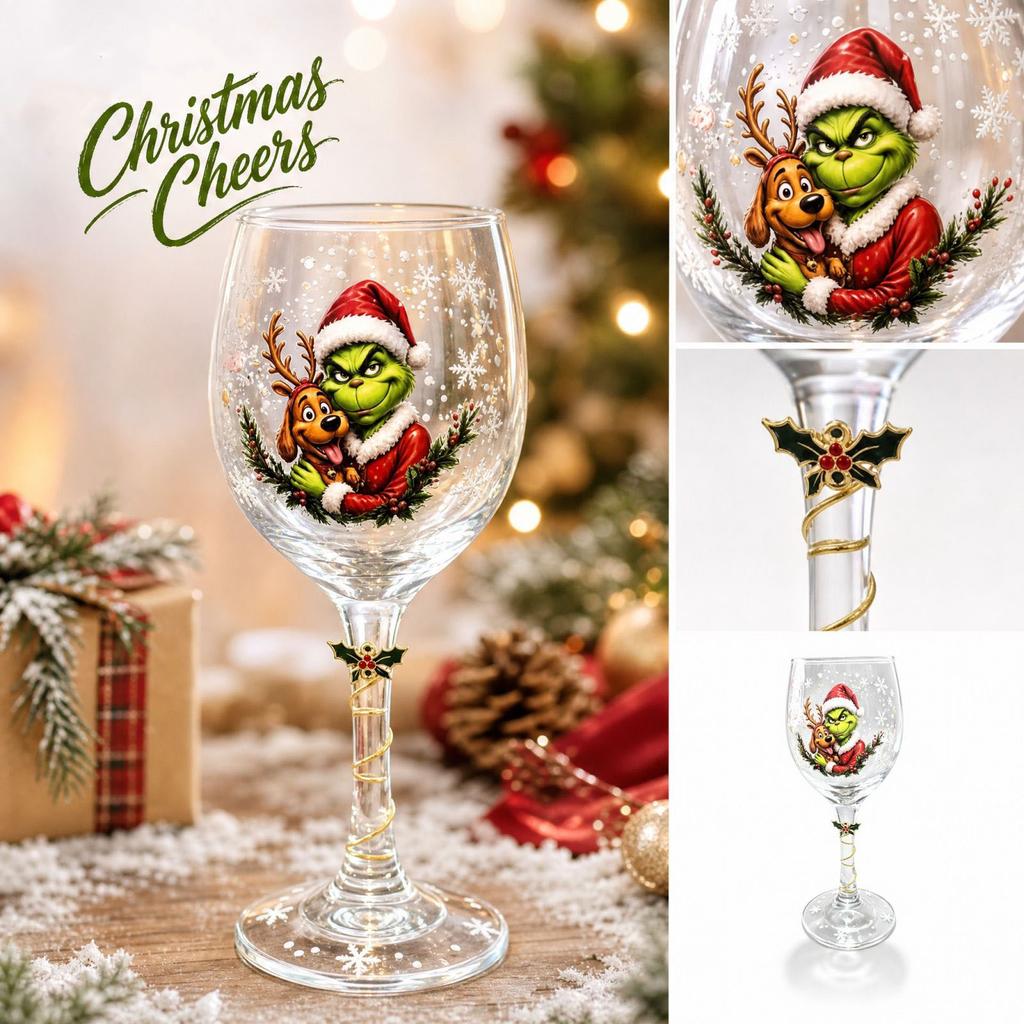 3D Christmas Glass Goblet, Holiday Novelty Drinkware for Party Table Decor