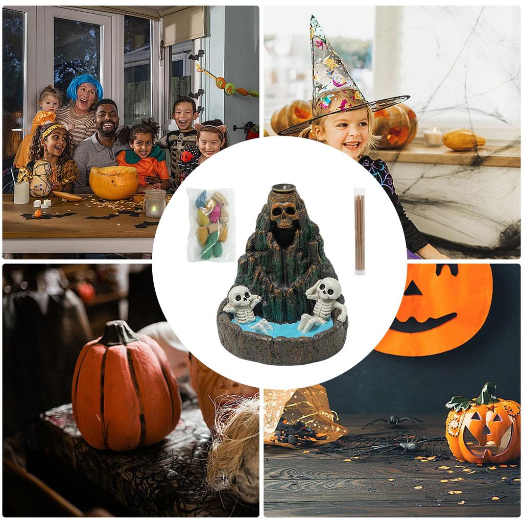 Skull Rockery Home Decor Halloween Scary Incense Holder for Festival Holiday Altar Outdoor Yoga Ceremony Bathroom Desk Decor