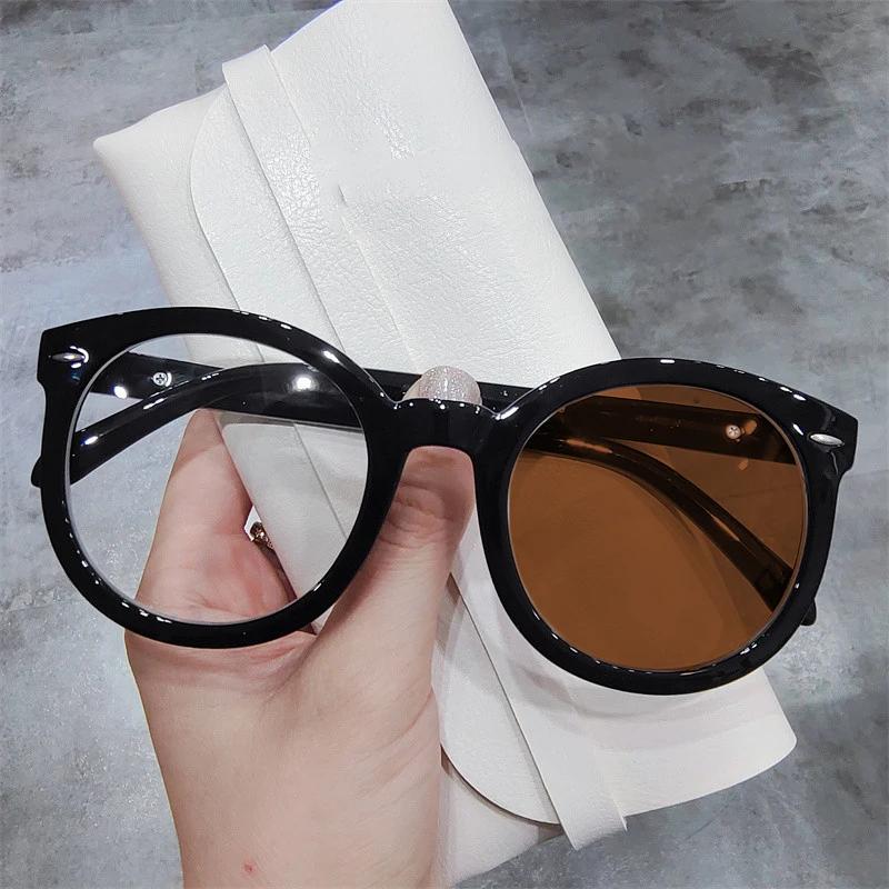 Large Round Frame Photochromic Myopia Glasses Men Women Oversized Color Changing Eyeglasses Vintage Fashion Near Sight Eyewear