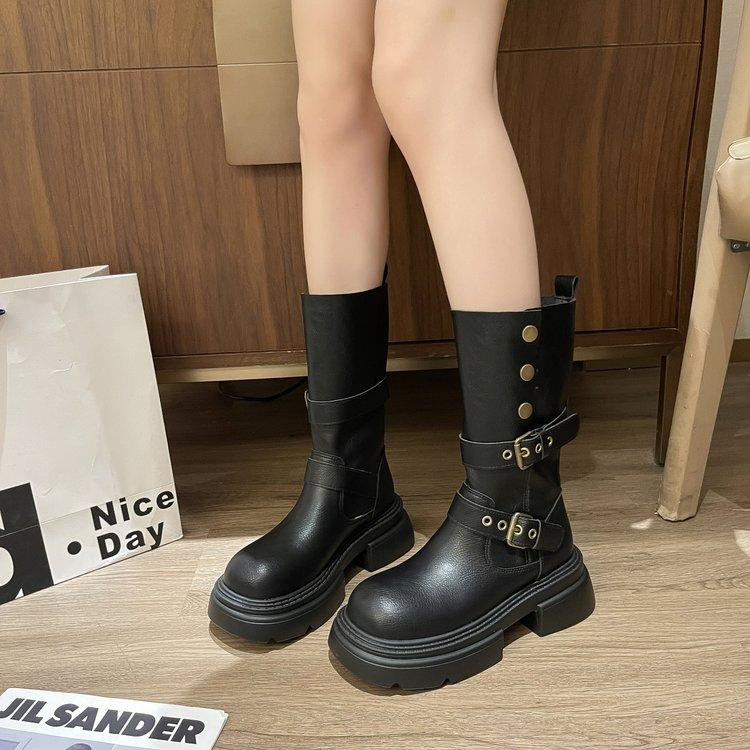 Cowhide version boots women's short boots 2025 new autumn super fire retro handsome thick heel fried street British style thin boots