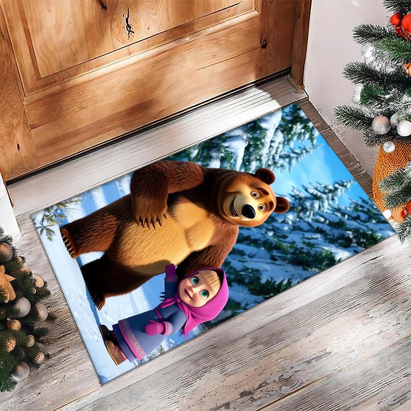 Masha and the Bear Crystal Velvet Rug, Soft Anti‑Slip Crystal Velvet Carpet for Living Room Bedroom Home Decor