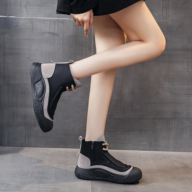 TUINANLE Kvinner Høye Topper Sko Spring Glidelås Uformell Anti Slip Flat Sneakers Jente ankelstøvletter