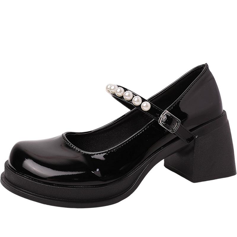 French fairy style loafers retro women Mary Jane shoes summer design pearl high heel small leather shoes single shoes