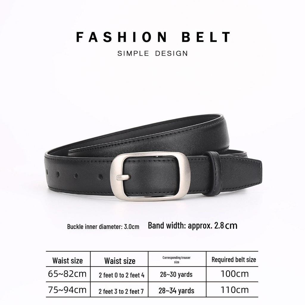 Women's Versatile Black Leather Belt - Fashionable Decorative Waistband for Jeans