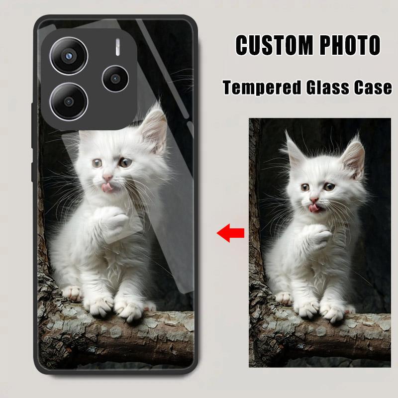 Custom Tempered Glass Case For Xiaomi Redmi Note 14 13 12 11 Pro Plus 4G 5G 12S 11S 10 Redmi 13C 14C Personalize DIY Cover