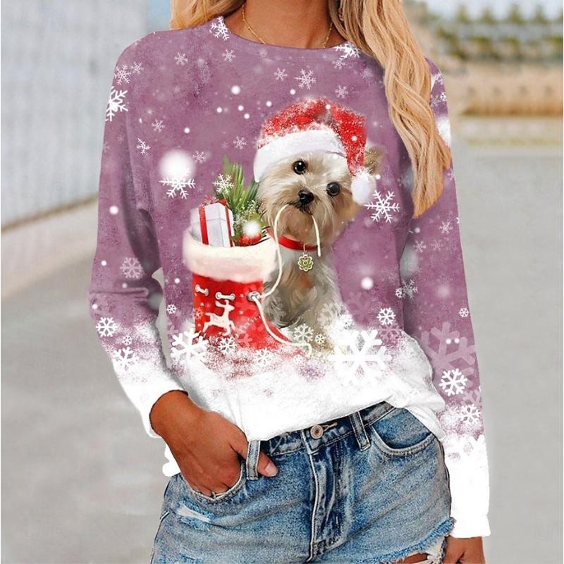 Christmas Women's T Shirt Graphic Santa Claus Snowflake Fashion Casual Long Sleeve Crew Neck Regular Tops Daily