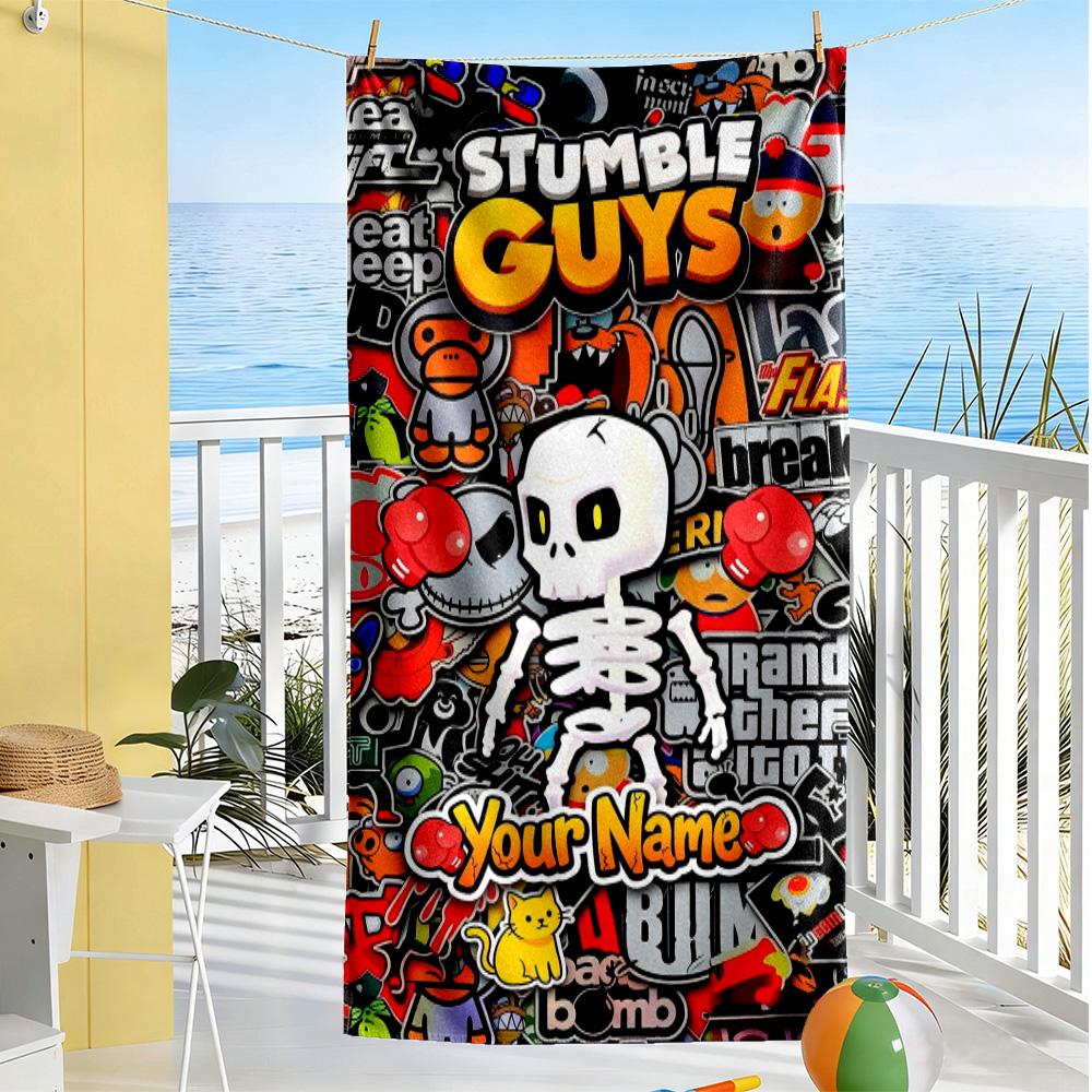 Stumble Guys Customize Your Name Beach Towel Super Soft & Absorbent Suitable for Swimming Gym Camping Yoga Vacation
