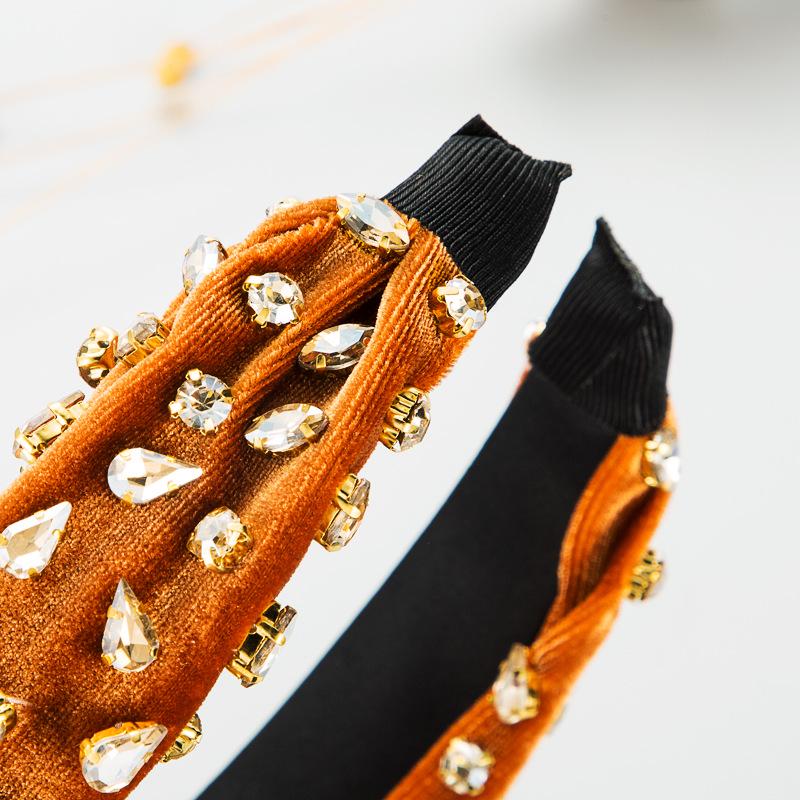 Harmonious Rhinestone Knotted Corduroy Headband: European & American Fashion, Wide-Brimmed, Sweet & Exaggerated Style for Women