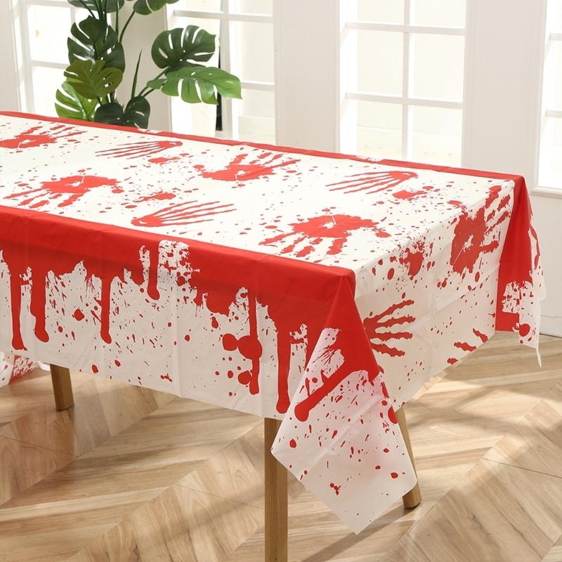 Bloody Table Cover Bloody Handprints Tablecloths Rectangle Scary Table Cover for Halloween Spooky Party Decorations