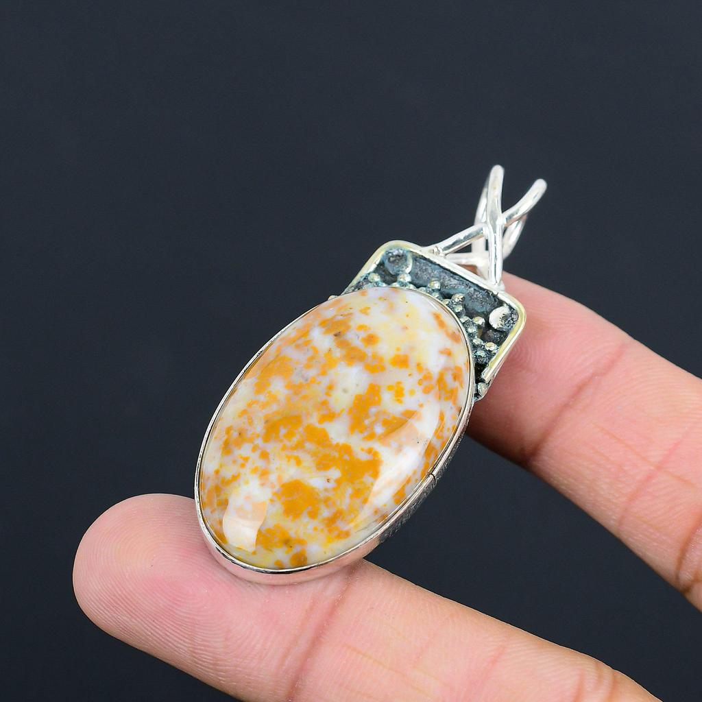Sisters Day Deal Sterling Silver Oval Natural Plume Agate Unique Pendant Jewelry