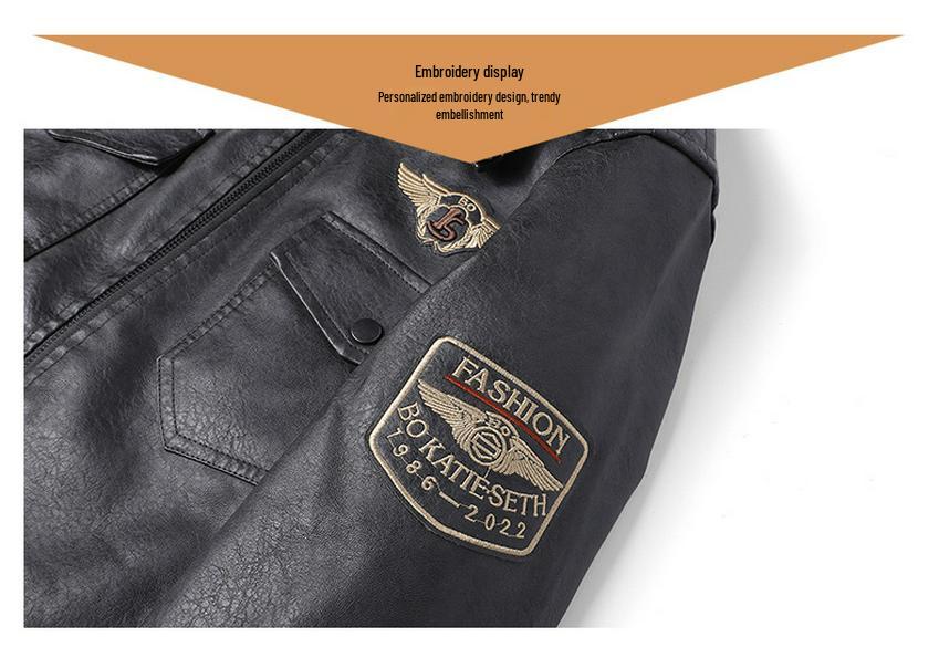 Men's European Winter PU Leather Jacket with Velvet Collar - Large, Warm, Windproof Motorcycle Style