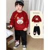 Baby Fleece-Lined Red Sweatshirt Winter Wear Thickened Festive New Year Boys' Top Children's New Year Greeting Clothes for Girls