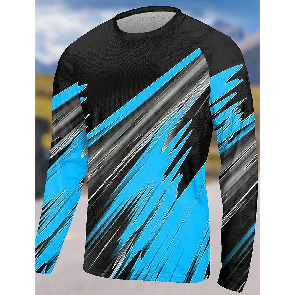 Spring and Autumn Round Neck 3D Colorful Pattern Printed Top Fashionable Casual Outdoor Cycling Long Sleeved Men's T-shirts