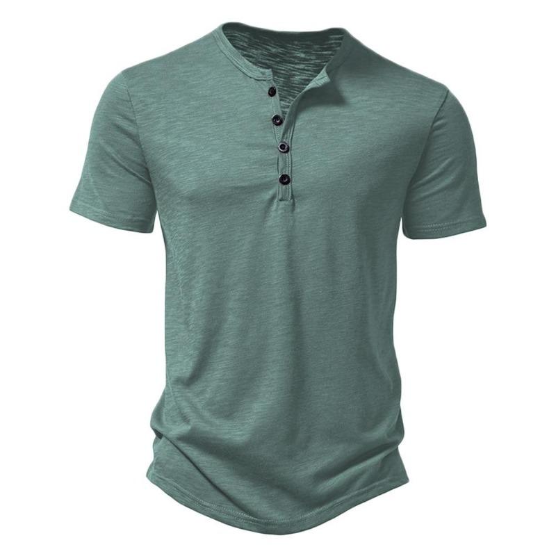 Henley Collar Summer Men Casual Solid Color Short Sleeve T Shirt for Men Polo Men Cotton Men's T Shirts