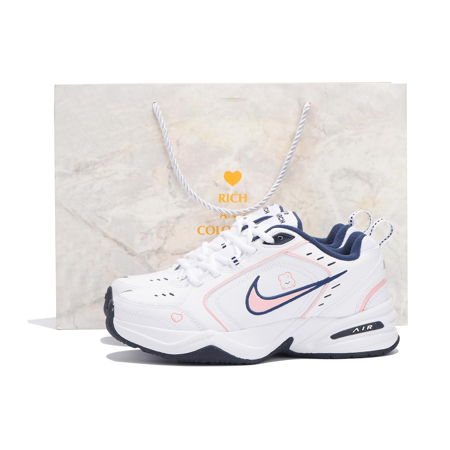 

Nike Air Monarch 4 Slip Resistant, Abrasion Resistant, Height Increasing Low top Chunky Sneakers Unisex Pink Blue White 415445-102(Team32-SBOX) 35.5