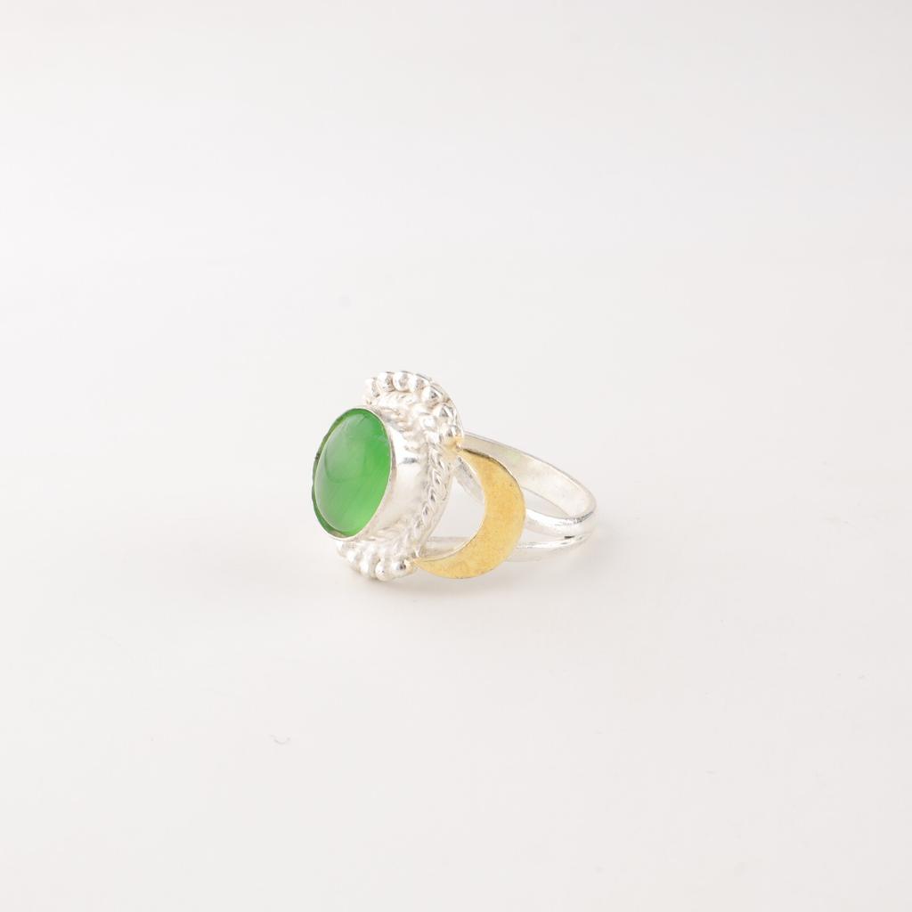 Green Cat's Eye Gemstone 925 Sterling Silver Jewelry Handmade Ring Gift For Mom RR-61-36