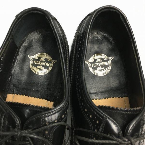80s Vintage 1984 FLORSHEIM Full Brogue Wingtip Business Shoes Black size 9D 26.5-27.0(USED)