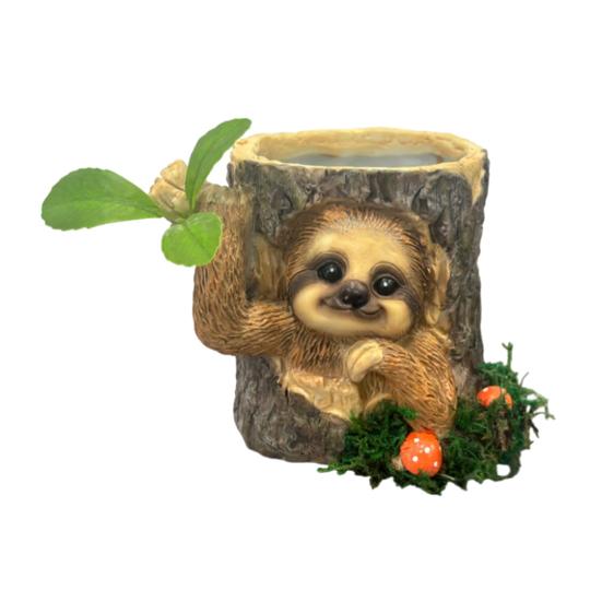 Artificial Stump Planter Resin Tree Bark Shape Flower Pot with Koala/Frog/Sloth Rustic Small Barrel