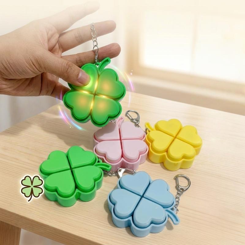 Vierblättriger Klee LED Schlüsselanhänger Spielzeug mit Stressabbau Klickknopf Funktion für ruhige Momente