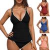 2Pcs/Set Women Tankini Set V Neck Ruched Tummy Control Tops High Waisted Bottoms Color Block Swimwear Summer Beachwear