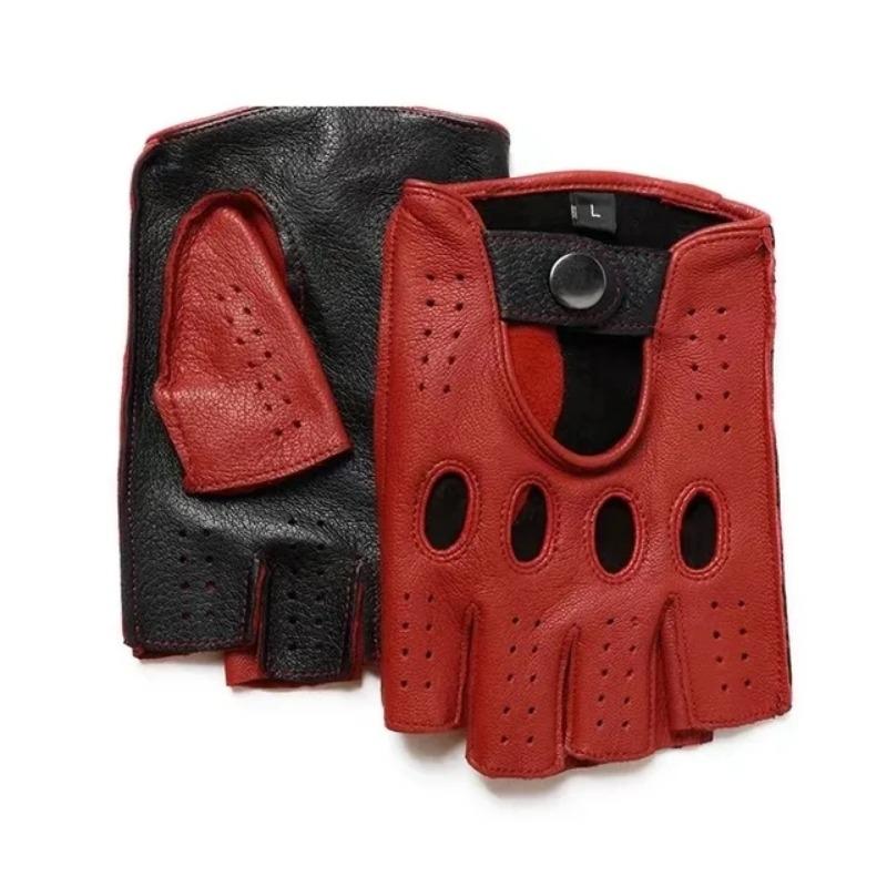 High Quality New Half Finger Men Genuine Leather Gloves Goatskin Gloves Fashion Men Breathable Driving Gloves Male Mittens