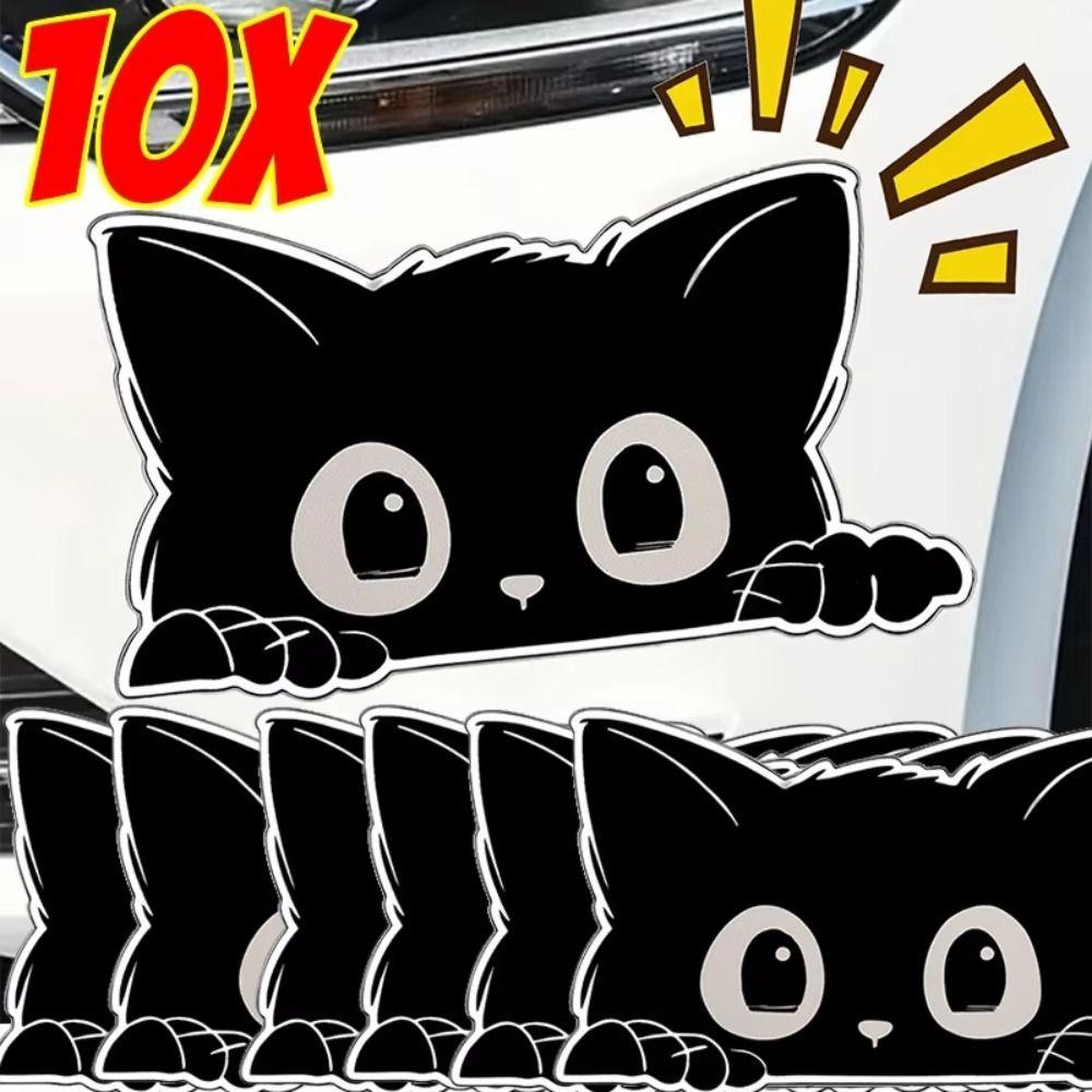 10pcs Peek-a-Boo PVC Decals Black Funny Kitty Decals Cartoon Car Styling Cover  Laptop