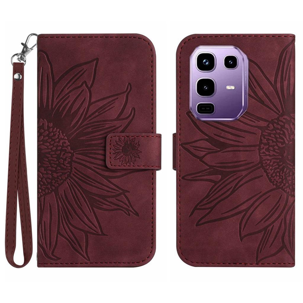 For Infinix Note 50s 5G Case Sunflower Imprint Leather Wallet Phone Cover with Wrist Strap