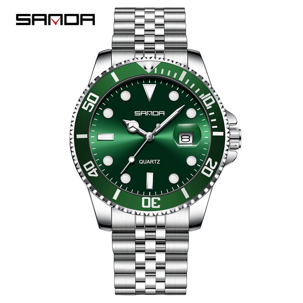 Sanda Men s Green Water Ghost Quartz Watch - Casual Waterproof Steel Band Wristwatch