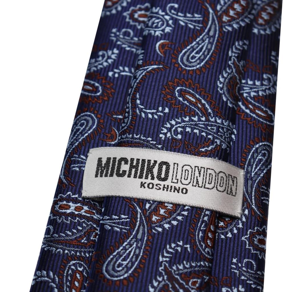 [Michiko London] Short Tie, Approx. 137cm in Length, Wrinkle-resistant bonded fabric, Made in Japan, KOSHINO brand, Paisley pattern, 100% Silk,