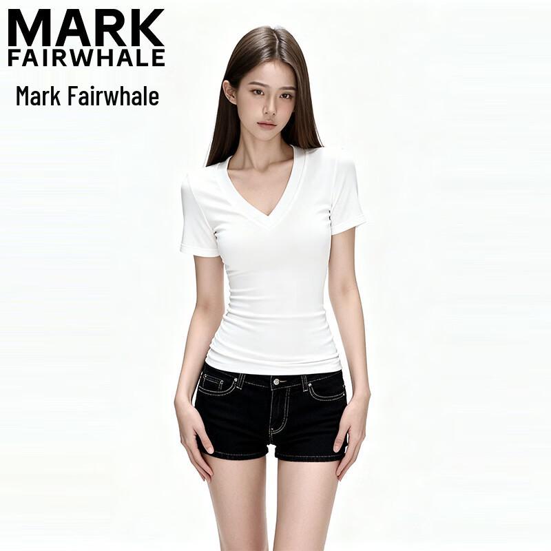 Mark Fairwhale Women's V-Neck Slim Fit Solid Short Sleeve T-Shirt